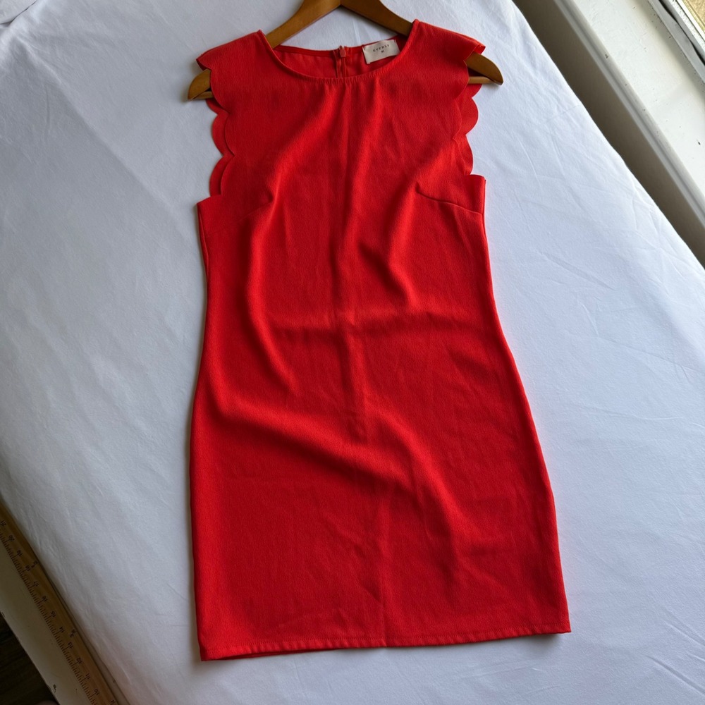 Everly Anthropology Orange Scalloped Shift Dress S Made in USA Wedding Guest